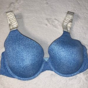 34D Victoria’s Secret Padded push-up bra with logo glitter straps